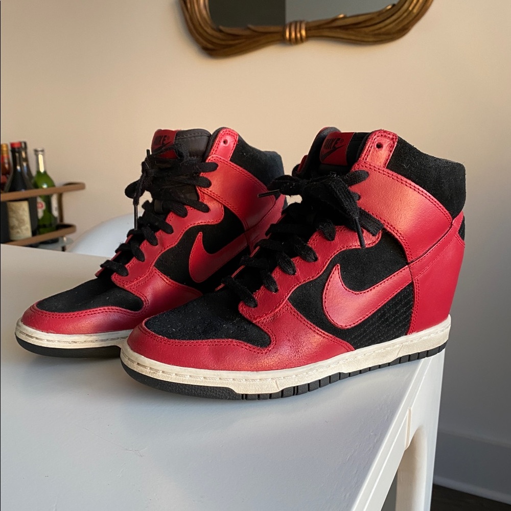 Nike Classic Red and Black Sky Hi wedge sneakers